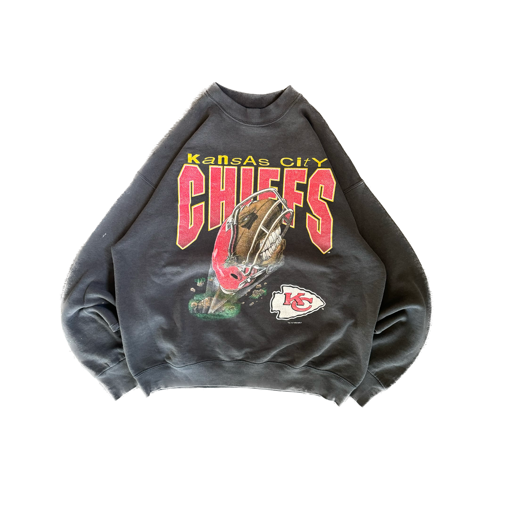 WESTSIDE STOREY VINTAGE | VINTAGE 90'S KC CHIEFS FOOTBALL TEETH SWEATSHIRT - BLACK - Westside Storey