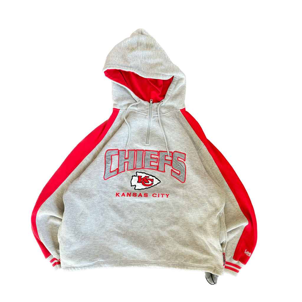 WESTSIDE STOREY VINTAGE | VINTAGE 90'S KC CHIEFS LEE 1/4 ZIP HOODIE - GRAY - Westside Storey