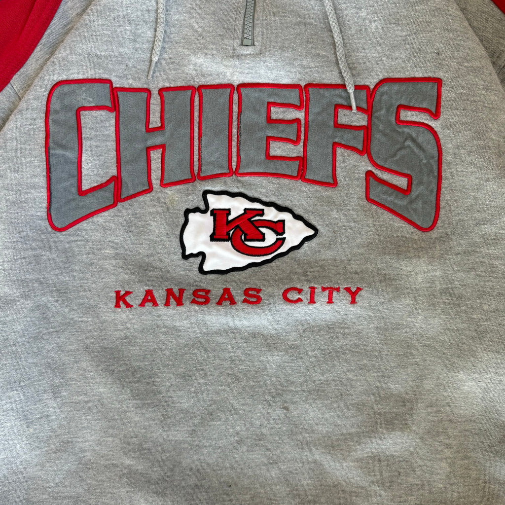 WESTSIDE STOREY VINTAGE | VINTAGE 90'S KC CHIEFS LEE 1/4 ZIP HOODIE - GRAY - Westside Storey