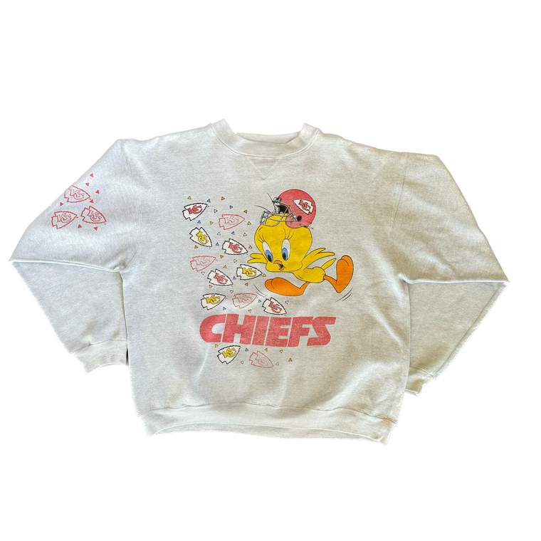 WESTSIDE STOREY VINTAGE | VINTAGE 90'S KC CHIEFS TWEETY BIRD SWEATSHIRT *MARK ON SLEEVE - GRAY