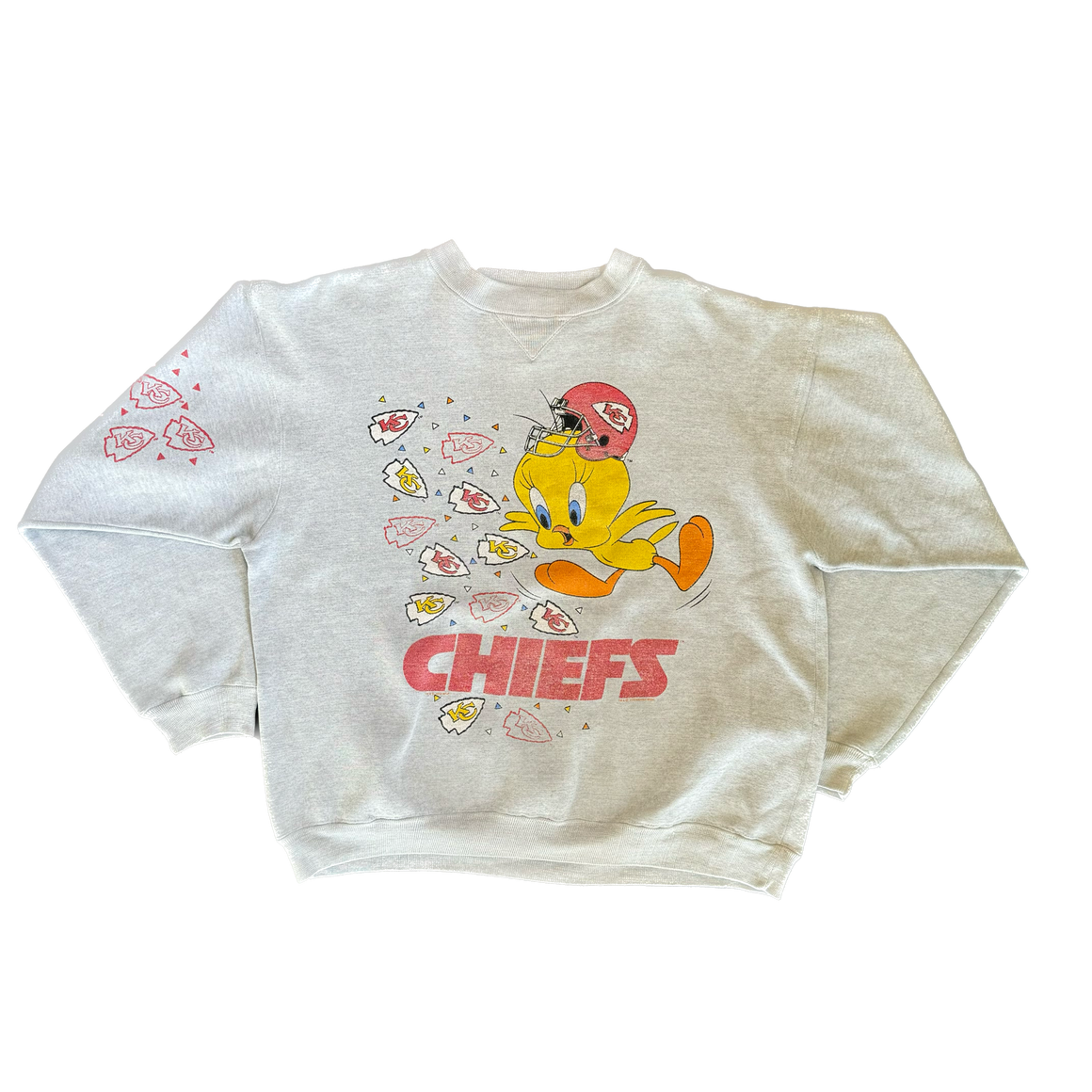 WESTSIDE STOREY VINTAGE | VINTAGE 90'S KC CHIEFS TWEETY BIRD SWEATSHIRT *MARK ON SLEEVE - GRAY