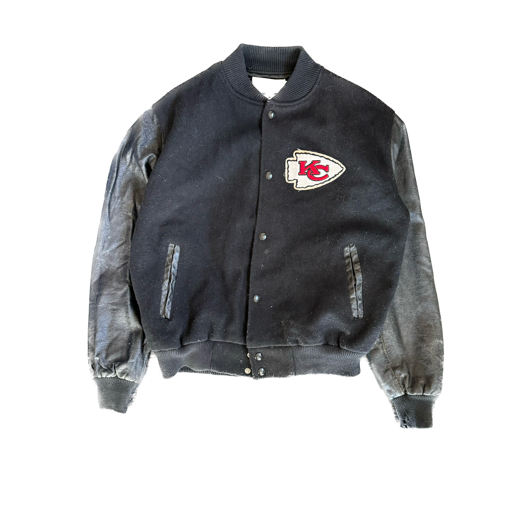 WESTSIDE STOREY VINTAGE | VINTAGE 90'S KC CHIEFS LOCKER LINE SPELLOUT LETTERMAN JACKET - BLACK - Westside Storey