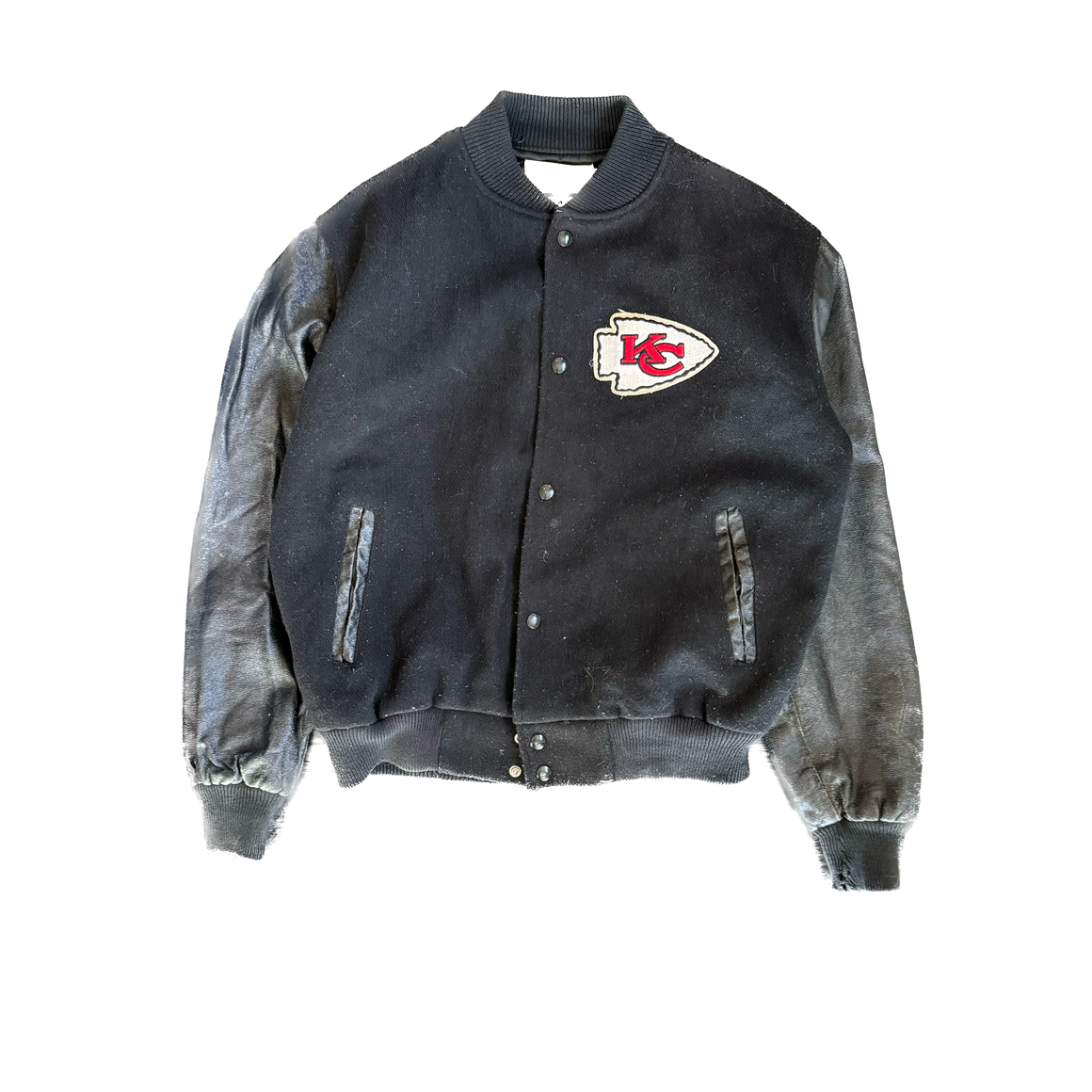 WESTSIDE STOREY VINTAGE | VINTAGE 90'S KC CHIEFS LOCKER LINE SPELLOUT LETTERMAN JACKET - BLACK