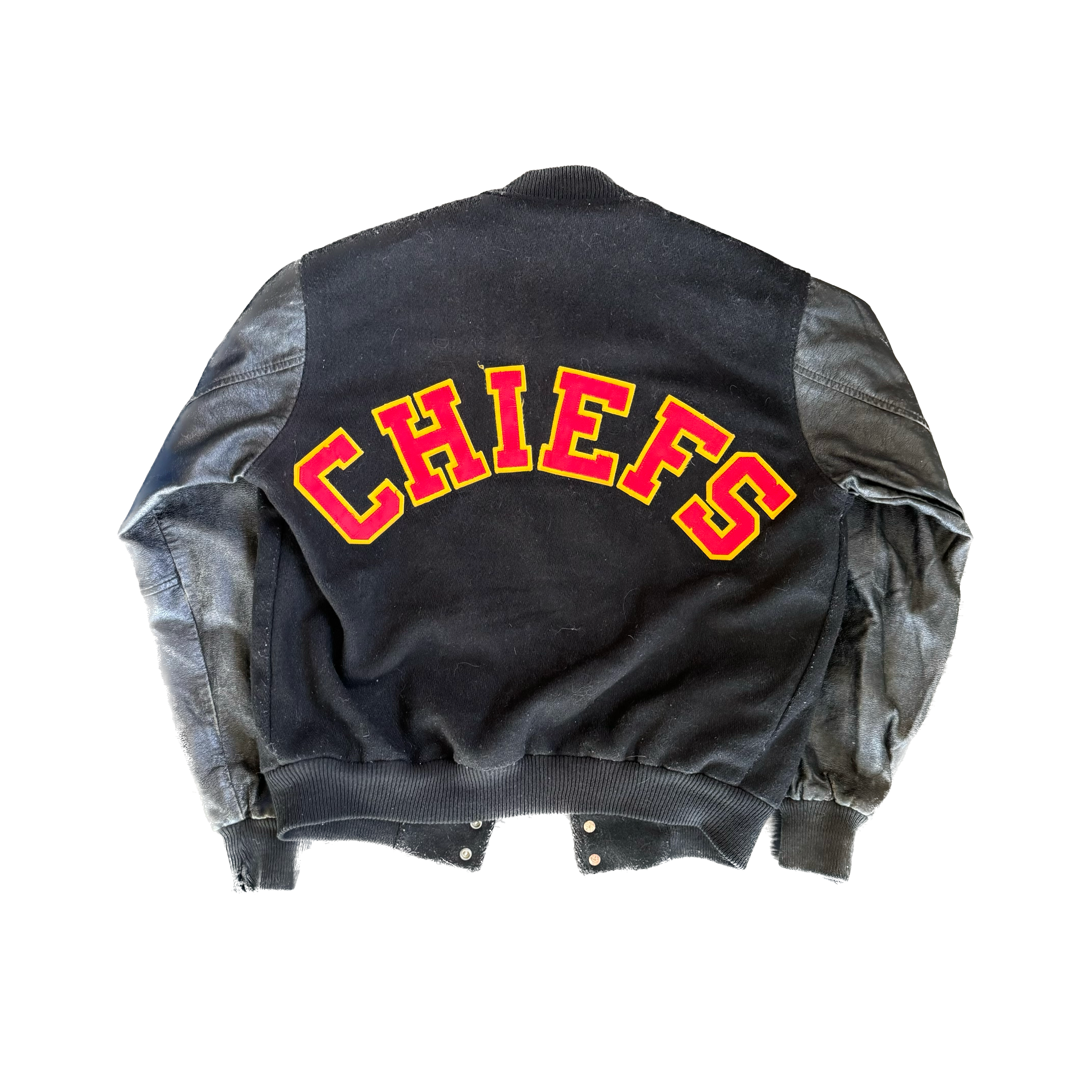 WESTSIDE STOREY VINTAGE | VINTAGE 90'S KC CHIEFS LOCKER LINE SPELLOUT LETTERMAN JACKET - BLACK - Westside Storey