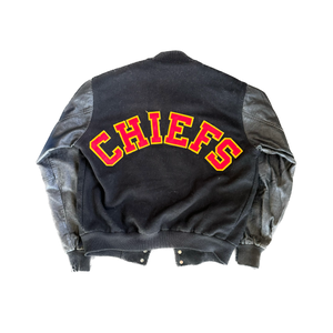 WESTSIDE STOREY VINTAGE | VINTAGE 90'S KC CHIEFS LOCKER LINE SPELLOUT LETTERMAN JACKET - BLACK - Westside Storey