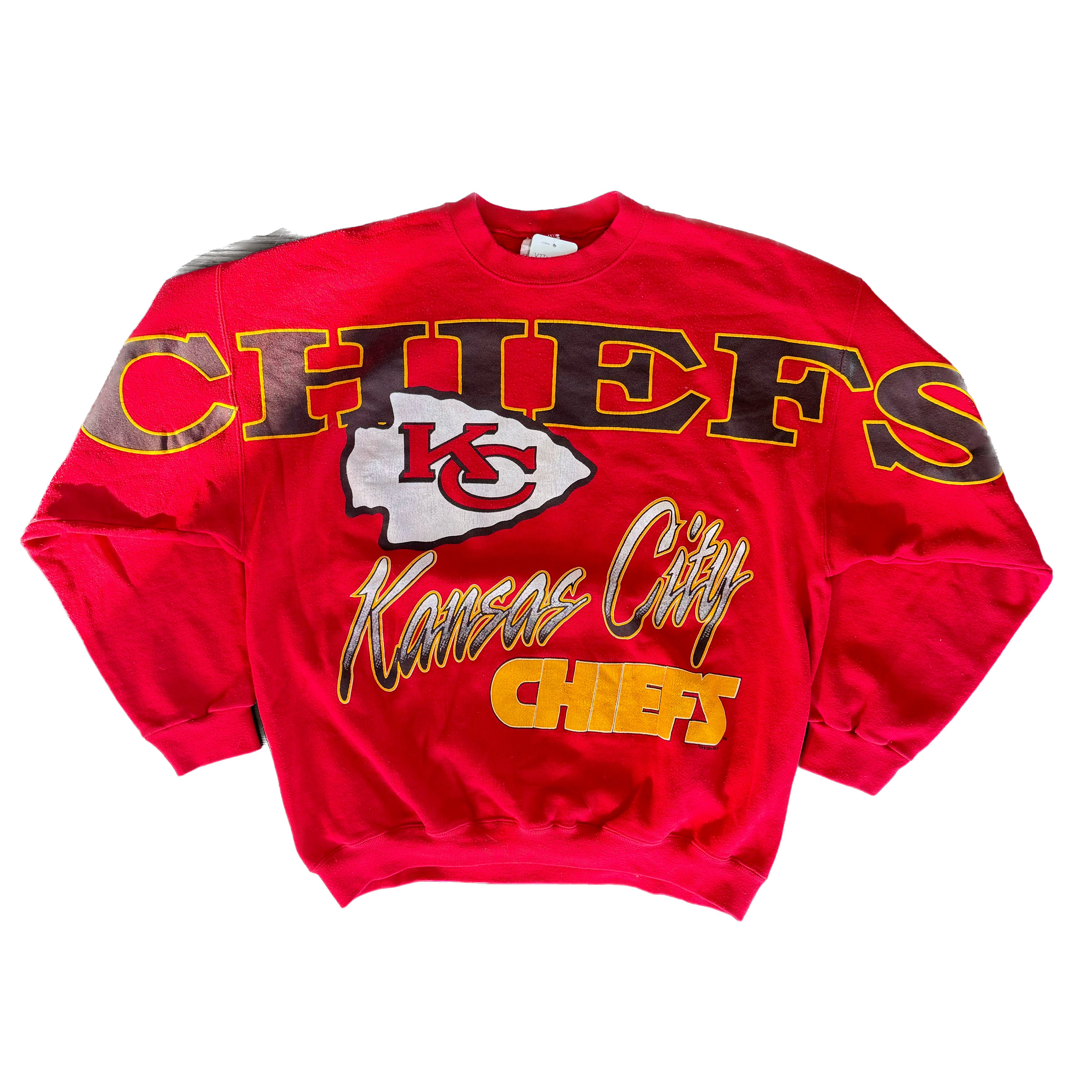WESTSIDE STOREY VINTAGE | VINTAGE 90'S KC CHIEFS CLIFF ENGLE SPELLOUT SWEATSHIRT - RED - Westside Storey