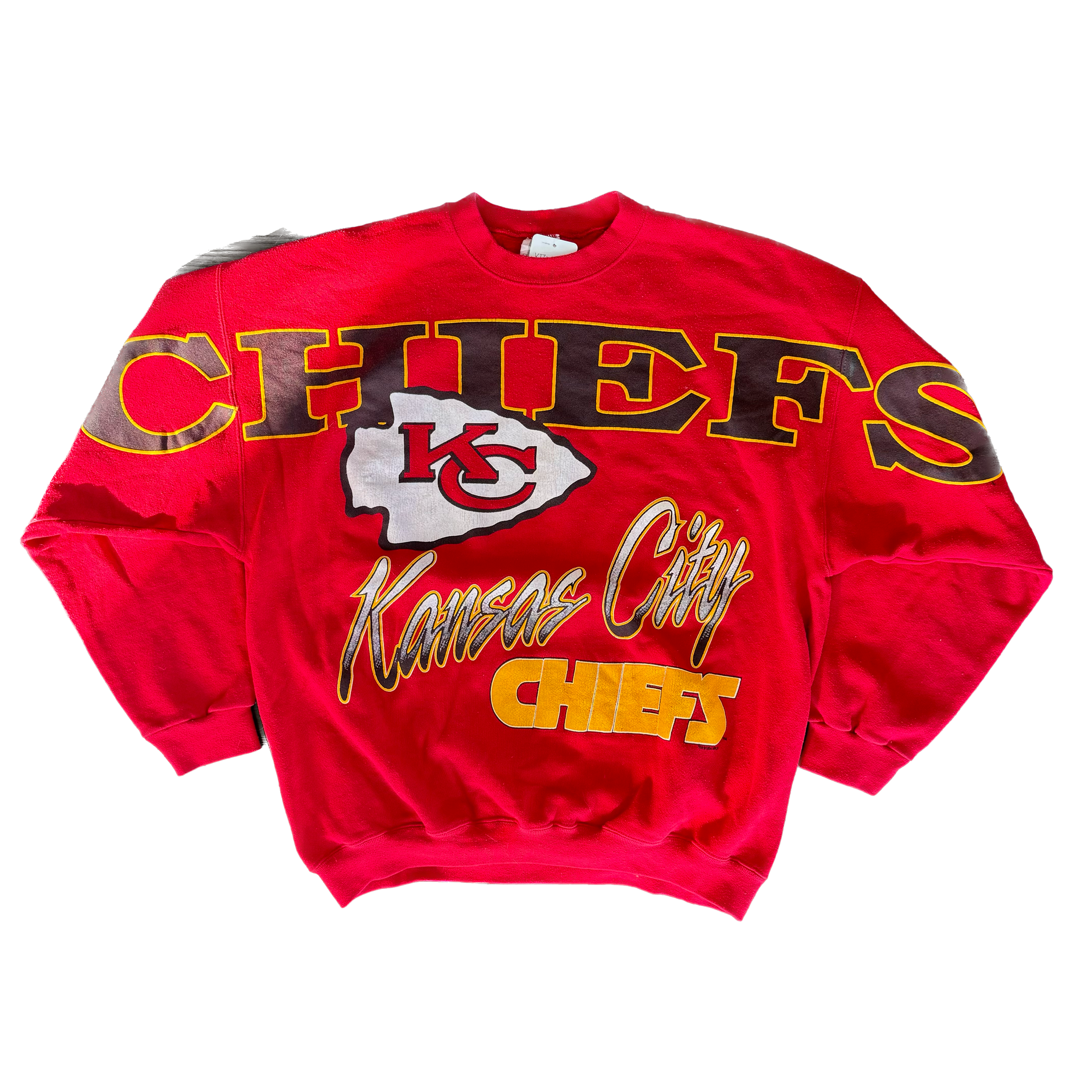 WESTSIDE STOREY VINTAGE | VINTAGE 90'S KC CHIEFS CLIFF ENGLE SPELLOUT SWEATSHIRT - RED - Westside Storey