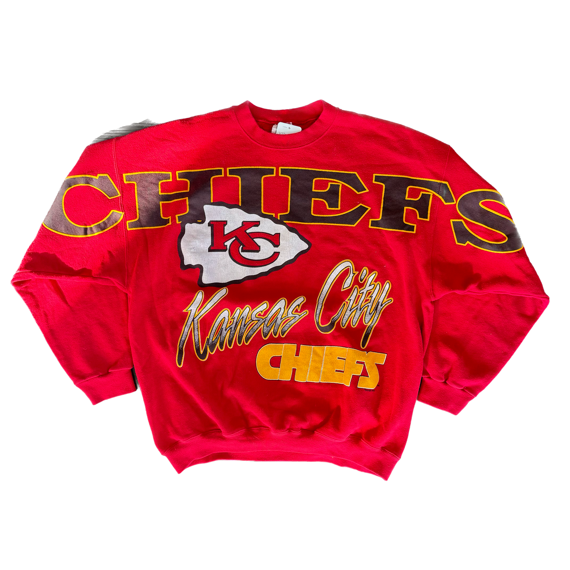 WESTSIDE STOREY VINTAGE | VINTAGE 90'S KC CHIEFS CLIFF ENGLE SPELLOUT SWEATSHIRT - RED