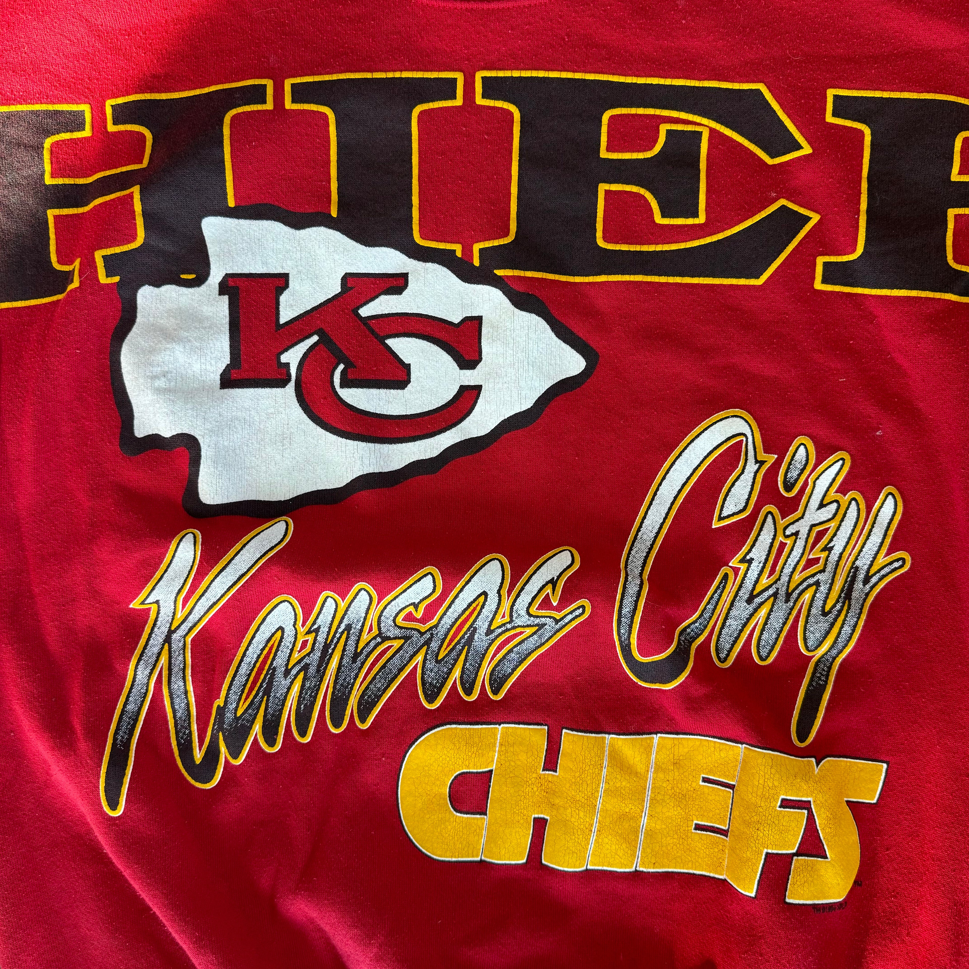 WESTSIDE STOREY VINTAGE | VINTAGE 90'S KC CHIEFS CLIFF ENGLE SPELLOUT SWEATSHIRT - RED - Westside Storey