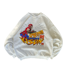 WESTSIDE STOREY VINTAGE | VINTAGE 90'S KC CHIEFS SPIDERMAN ANDRE RISON MARVEL SWEATSHIRT - WHITE - Westside Storey