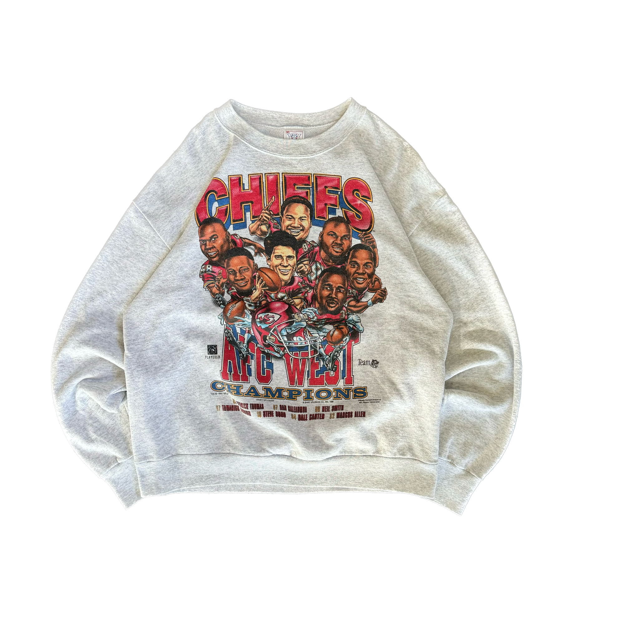 WESTSIDE STOREY VINTAGE | VINTAGE 1995 KC CHIEFS AFC WEST CHAMPS CARICATURE SWEATSHIRT - GRAY - Westside Storey