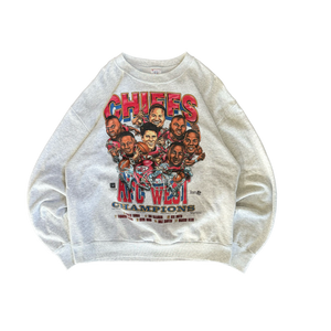 WESTSIDE STOREY VINTAGE | VINTAGE 1995 KC CHIEFS AFC WEST CHAMPS CARICATURE SWEATSHIRT - GRAY - Westside Storey