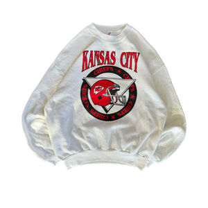 WESTSIDE STOREY VINTAGE | VINTAGE 90'S KC CHIEFS WHITE CLEAN SWEATSHIRT - WHITE - Westside Storey