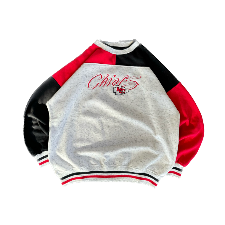 WESTSIDE STOREY VINTAGE | VINTAGE 90'S KC CHIEFS ANTIGUA COLOR BLOCK SWEATSHIRT - GRAY