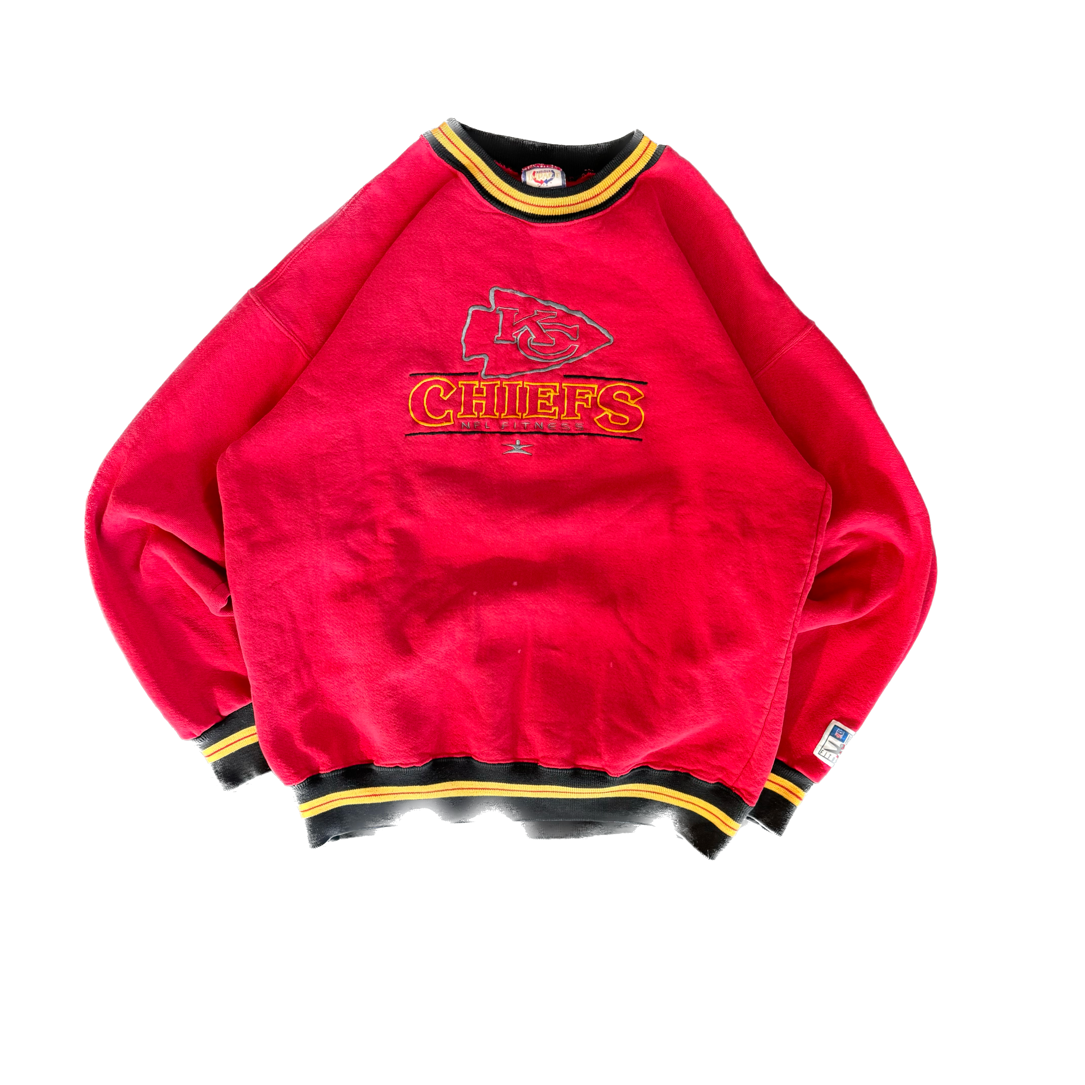 WESTSIDE STOREY VINTAGE | VINTAGE 90'S KC CHIEFS LEGENDS EMBROIDERED SWEATSHIRT NFL FITNESS - RED *LIGHT MARKS - Westside Storey