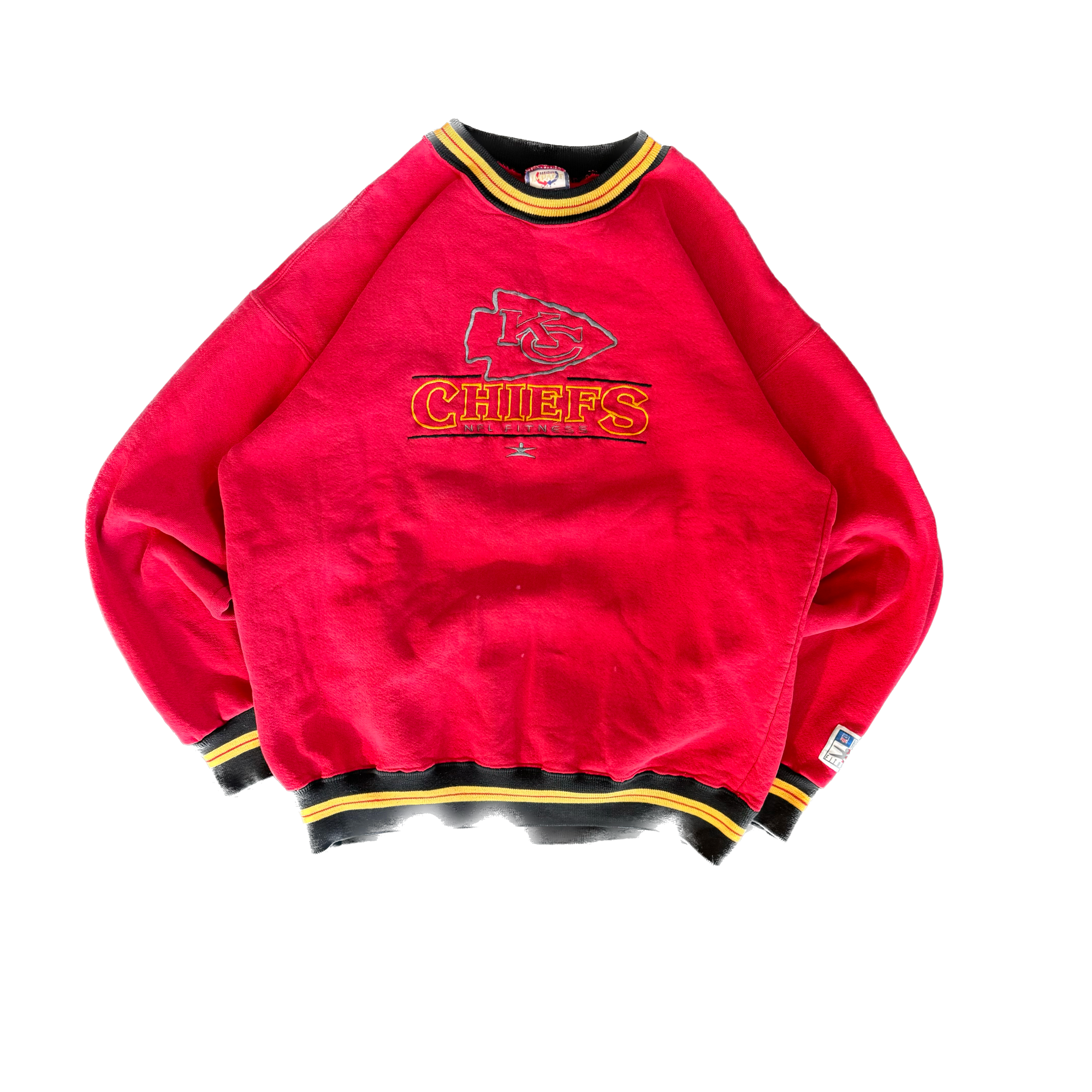 WESTSIDE STOREY VINTAGE | VINTAGE 90'S KC CHIEFS LEGENDS EMBROIDERED SWEATSHIRT NFL FITNESS - RED *LIGHT MARKS - Westside Storey