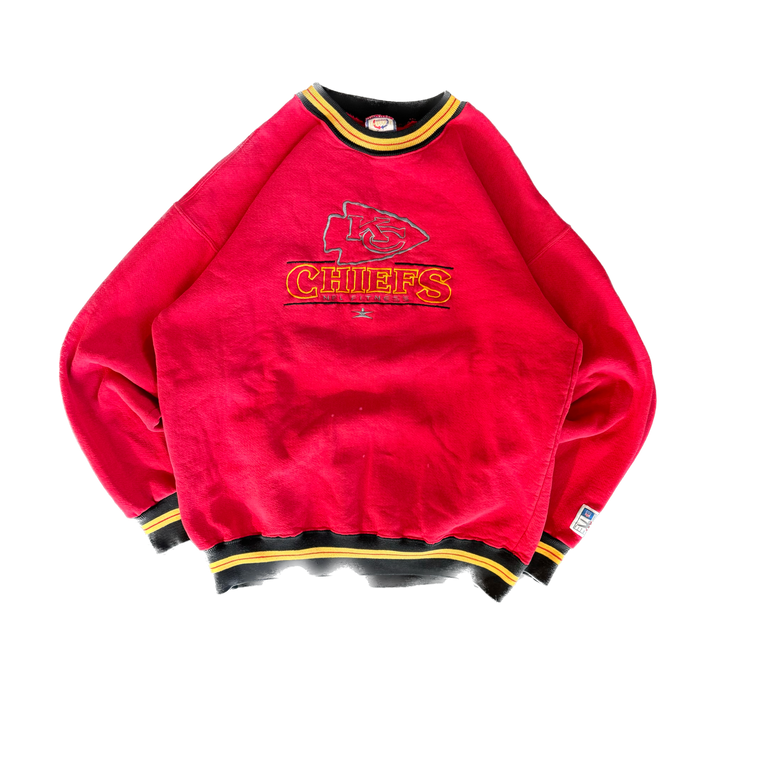 WESTSIDE STOREY VINTAGE | VINTAGE 90'S KC CHIEFS LEGENDS EMBROIDERED SWEATSHIRT NFL FITNESS - RED *LIGHT MARKS