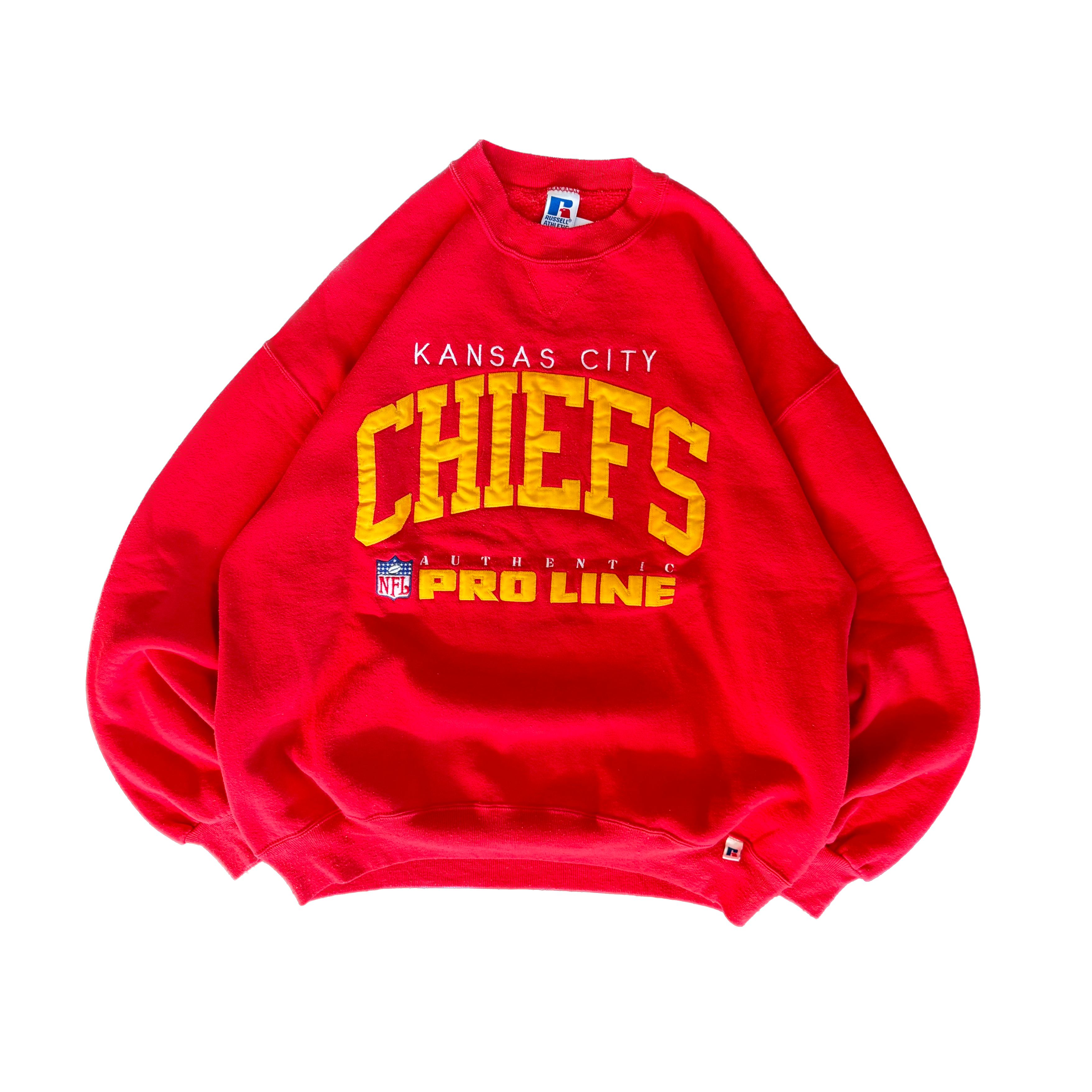 WESTSIDE STOREY VINTAGE | VINTAGE 90'S KC CHIEFS RUSSELL STITCHED SWEATSHIRT - RED - Westside Storey