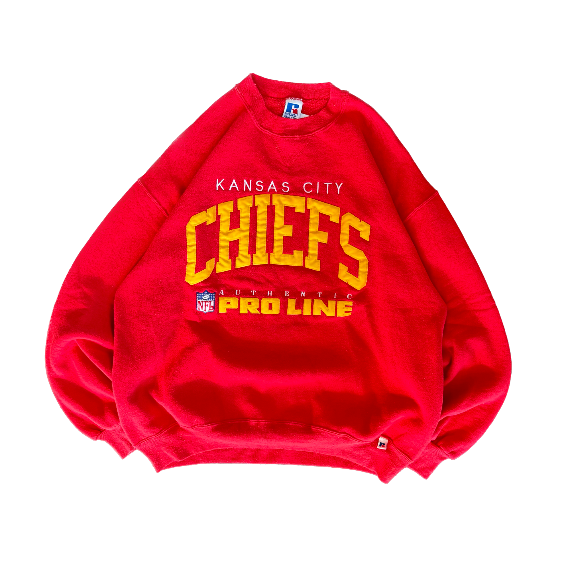 WESTSIDE STOREY VINTAGE | VINTAGE 90'S KC CHIEFS RUSSELL STITCHED SWEATSHIRT - RED - Westside Storey