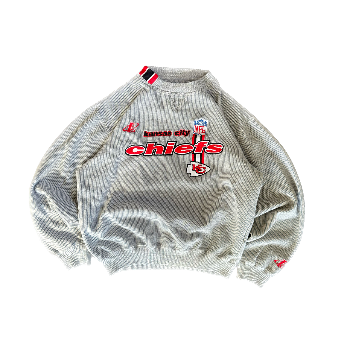 WESTSIDE STOREY VINTAGE | VINTAGE 90'S KC CHIEFS LOGO 7 RIBBED SWEATSHIRT - GRAY