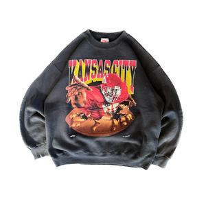 WESTSIDE STOREY VINTAGE | VINTAGE 90'S KC CHIEFS NUTMEG DOUBLE SIDED SWEATSHIRT - BLACK - Westside Storey