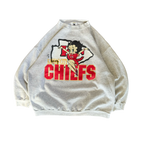 WESTSIDE STOREY VINTAGE | VINTAGE 90'S KC CHIEFS BETTY BOOP SWEATSHIRT - GRAY *LIGHT MARK NEAR NECK COLLAR - Westside Storey