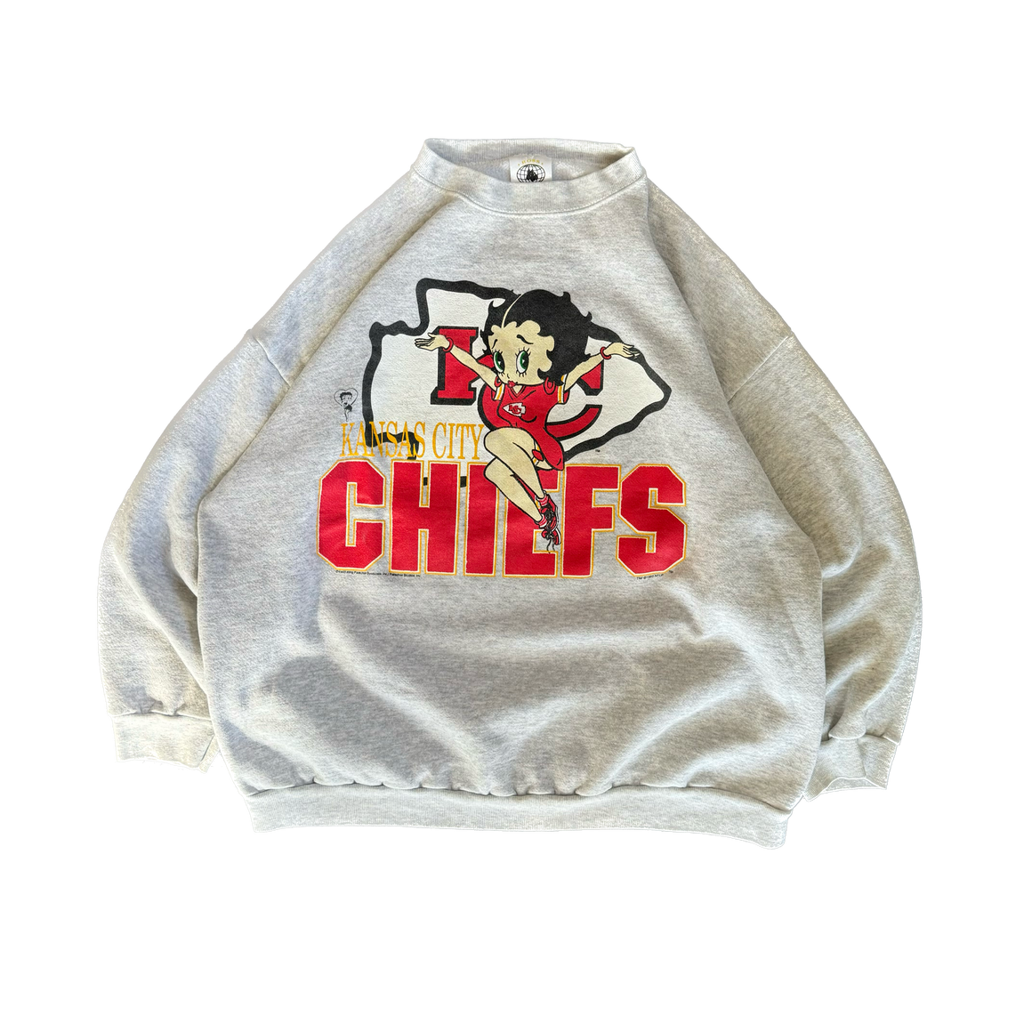 WESTSIDE STOREY VINTAGE | VINTAGE 90'S KC CHIEFS BETTY BOOP SWEATSHIRT - GRAY *LIGHT MARK NEAR NECK COLLAR