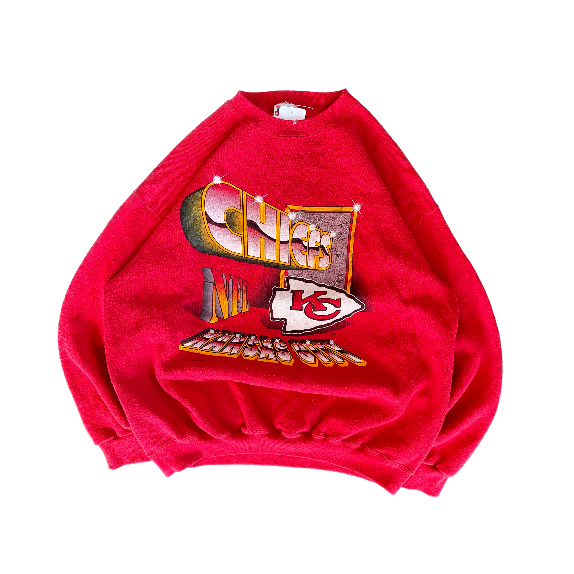 WESTSIDE STOREY VINTAGE | VINTAGE 90'S KC CHIEFS SPARKLE FONT SWEATSHIRT - RED - Westside Storey