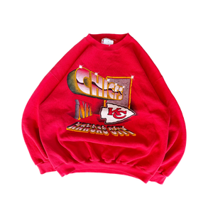WESTSIDE STOREY VINTAGE | VINTAGE 90'S KC CHIEFS SPARKLE FONT SWEATSHIRT - RED - Westside Storey