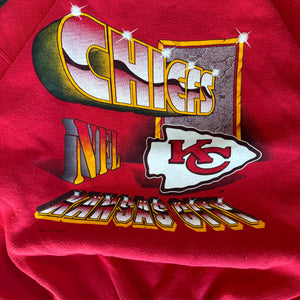 WESTSIDE STOREY VINTAGE | VINTAGE 90'S KC CHIEFS SPARKLE FONT SWEATSHIRT - RED - Westside Storey