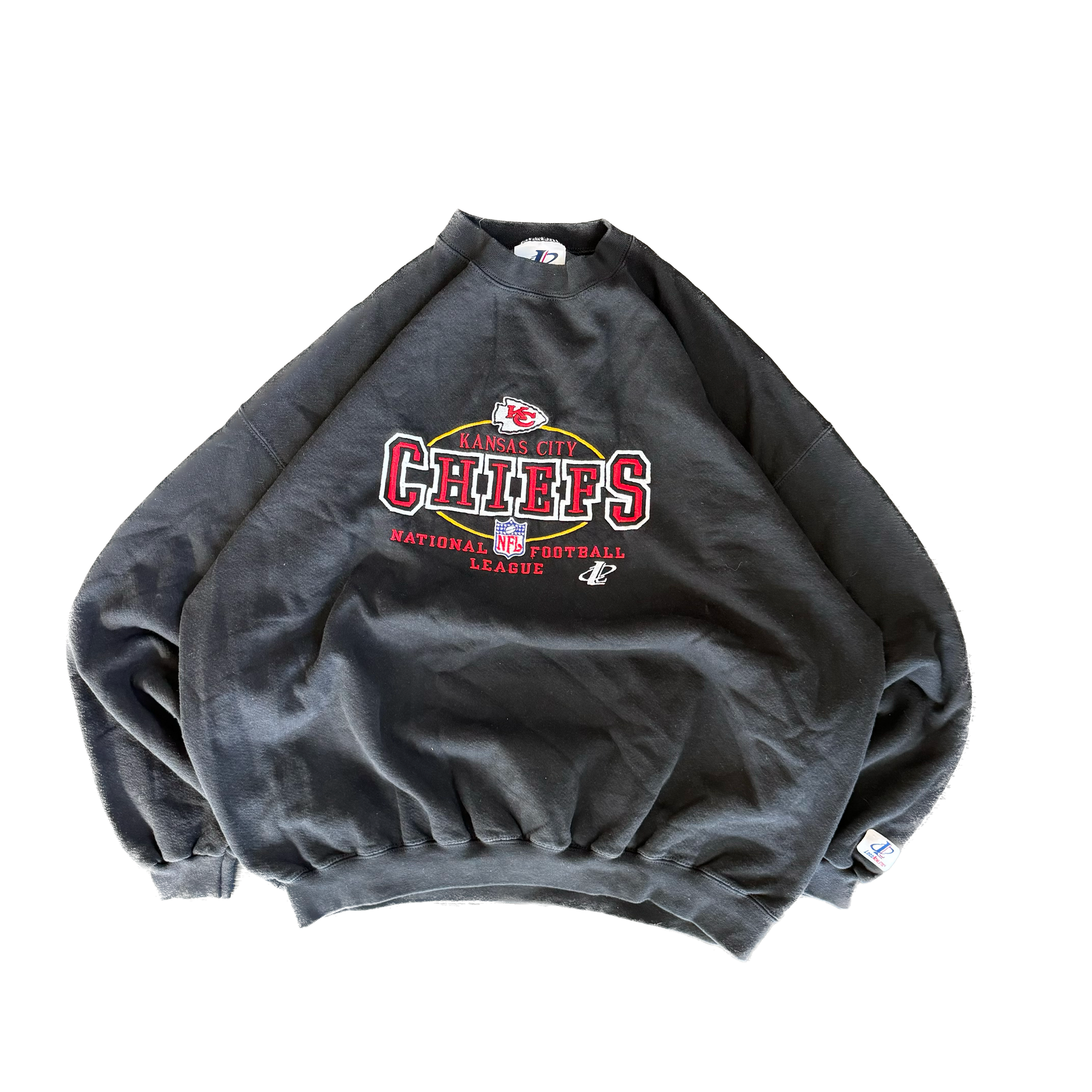 WESTSIDE STOREY VINTAGE | VINTAGE 90'S KC CHIEFS LOGO ATHLETIC EMBROIDERED SWEATSHIRT - BLACK - Westside Storey