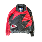 WESTSIDE STOREY VINTAGE | VINTAGE 90'S KC CHIEFS LOGO ATHLETIC LEATHER SHARK TOOTH JACKET - BLACK - Westside Storey