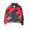 WESTSIDE STOREY VINTAGE | VINTAGE 90'S KC CHIEFS LOGO ATHLETIC LEATHER SHARK TOOTH JACKET - BLACK