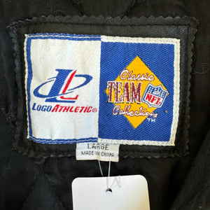 WESTSIDE STOREY VINTAGE | VINTAGE 90'S KC CHIEFS LOGO ATHLETIC LEATHER SHARK TOOTH JACKET - BLACK - Westside Storey