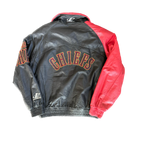 WESTSIDE STOREY VINTAGE | VINTAGE 90'S KC CHIEFS LOGO ATHLETIC LEATHER SHARK TOOTH JACKET - BLACK - Westside Storey