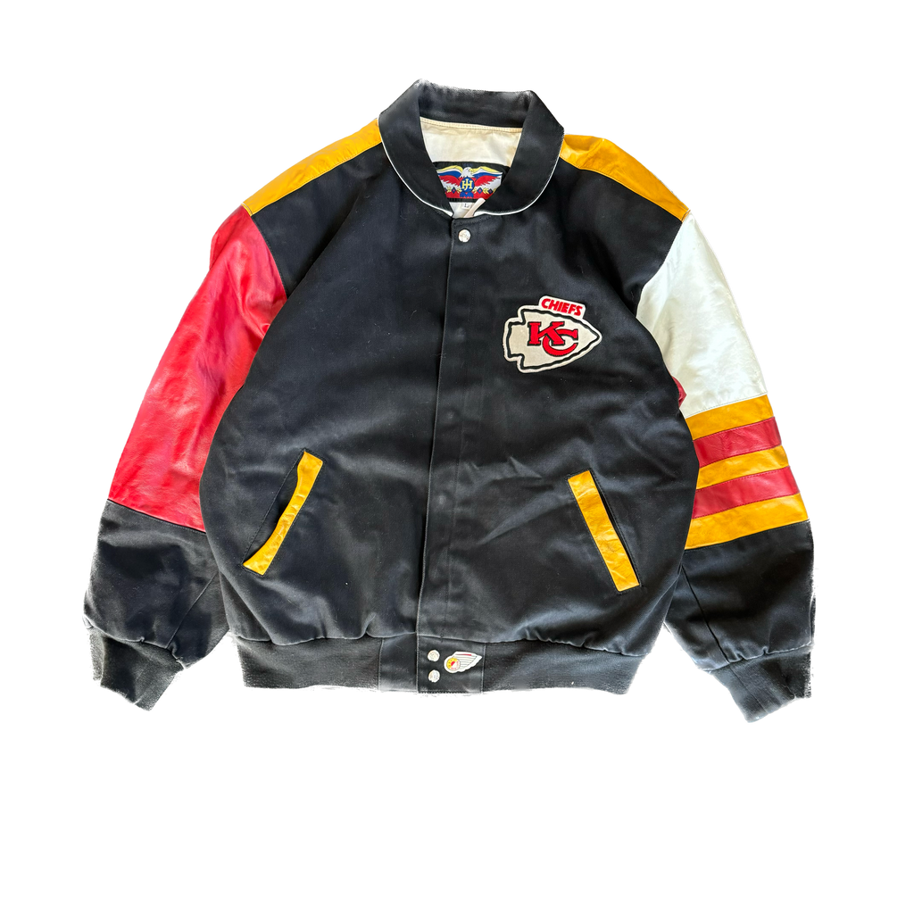 WESTSIDE STOREY VINTAGE | VINTAGE 90'S KC CHIEFS JEFF HAMILTON LEATHER JACKET - BLACK - Westside Storey
