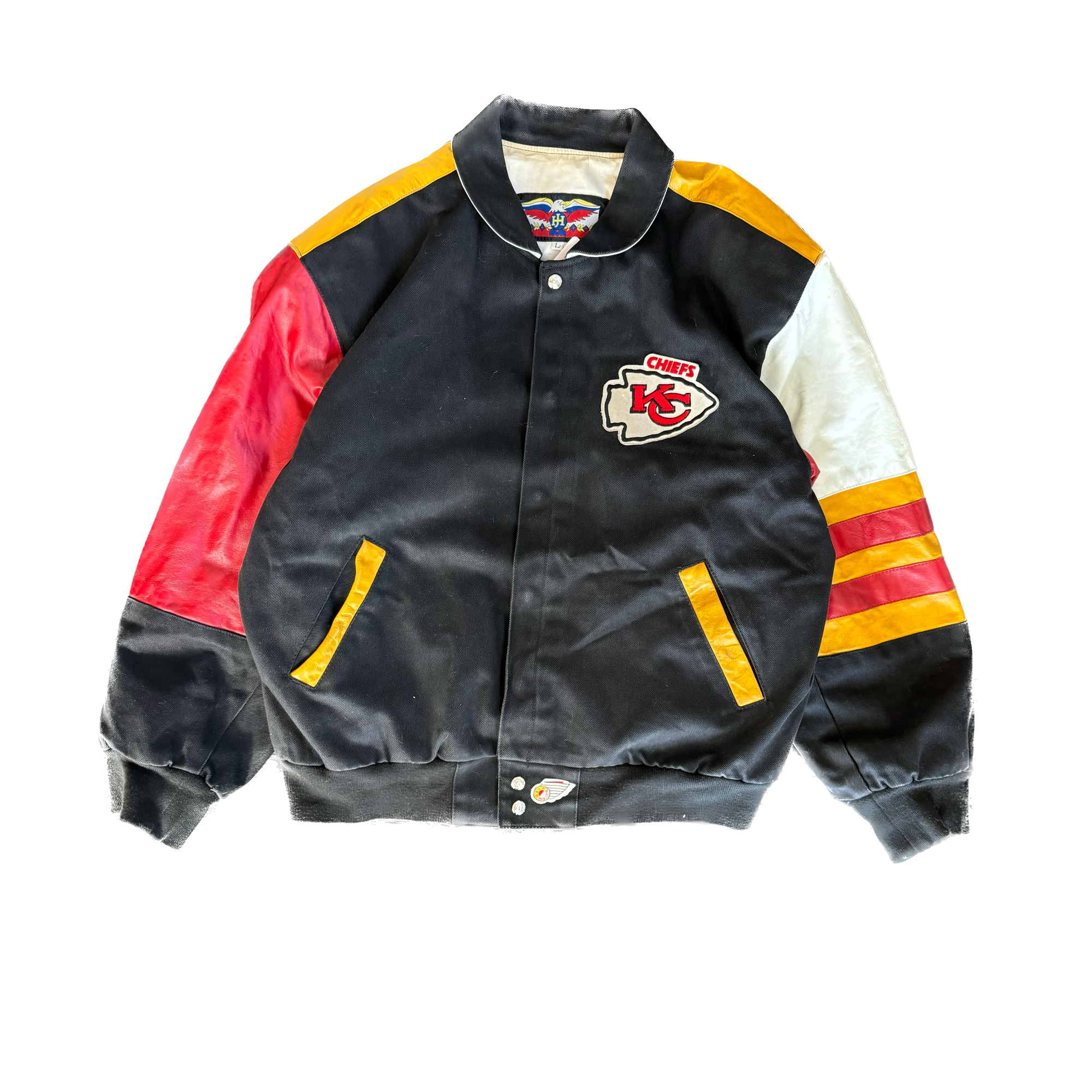 WESTSIDE STOREY VINTAGE | VINTAGE 90'S KC CHIEFS JEFF HAMILTON LEATHER JACKET - BLACK - Westside Storey