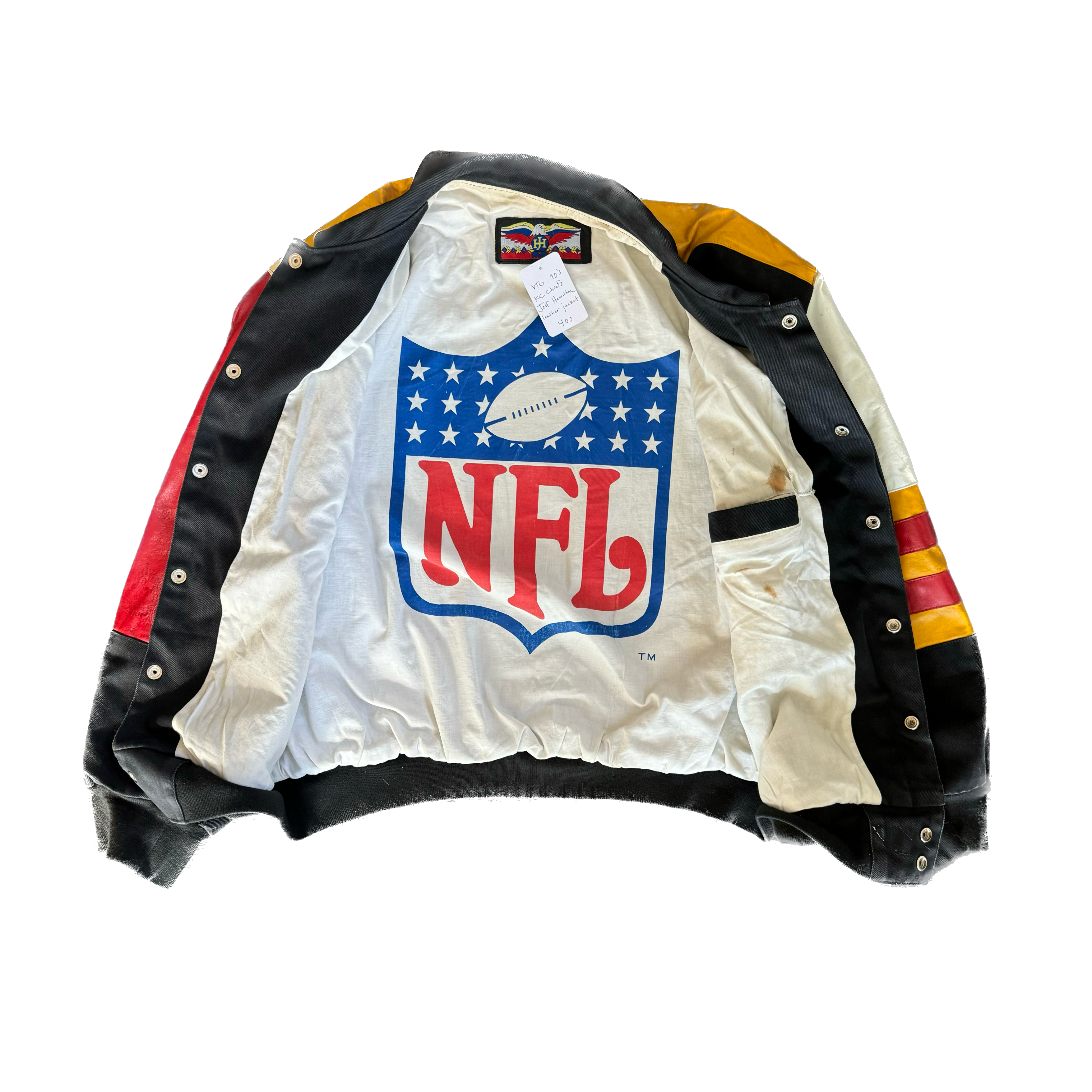 WESTSIDE STOREY VINTAGE | VINTAGE 90'S KC CHIEFS JEFF HAMILTON LEATHER JACKET - BLACK - Westside Storey