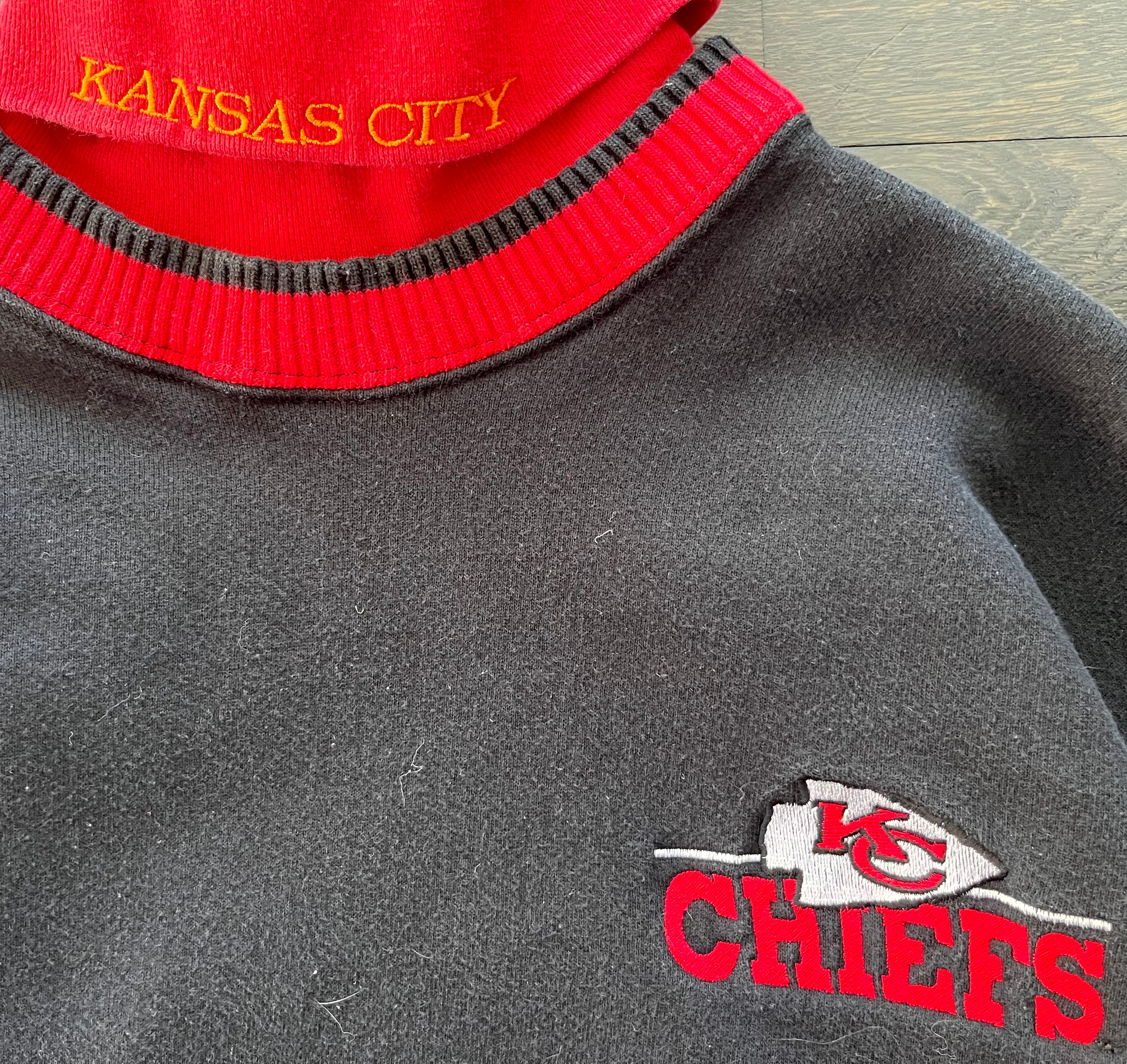 WESTSIDE STOREY VINTAGE | VINTAGE 90S THE GAME TURTLE NECK DOUBLE COLLAR KC CHIEFS SWEATSHIRT - BLACK - Westside Storey