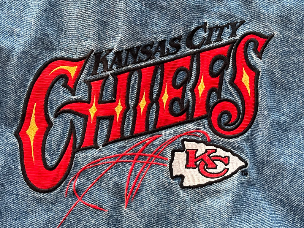 WESTSIDE STOREY VINTAGE | VINTAGE 90S PRO ELITE KC CHIEFS DENIM JACKET - Westside Storey