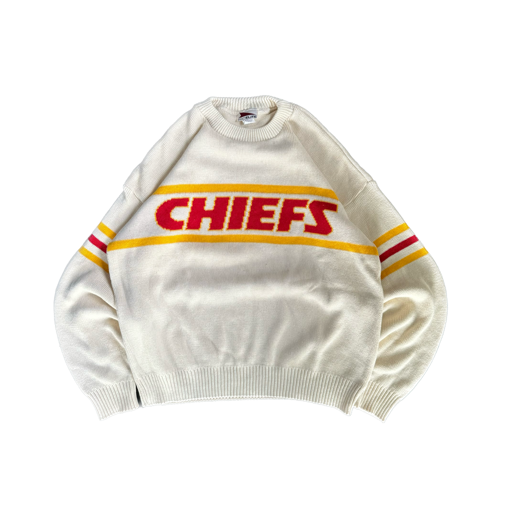 WESTSIDE STOREY VINTAGE | VINTAGE 90'S KC CHIEFS PRO ELITE SWEATER - WHITE - Westside Storey