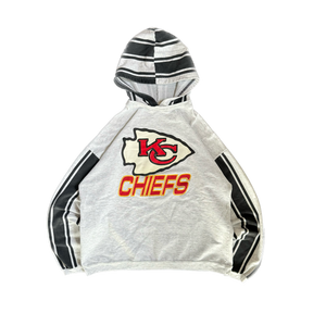 WESTSIDE STOREY VINTAGE | VINTAGE 90'S KC CHIEFS CLIFF ENGLE STRIPED HOODED SWEATSHIRT - GRAY - Westside Storey