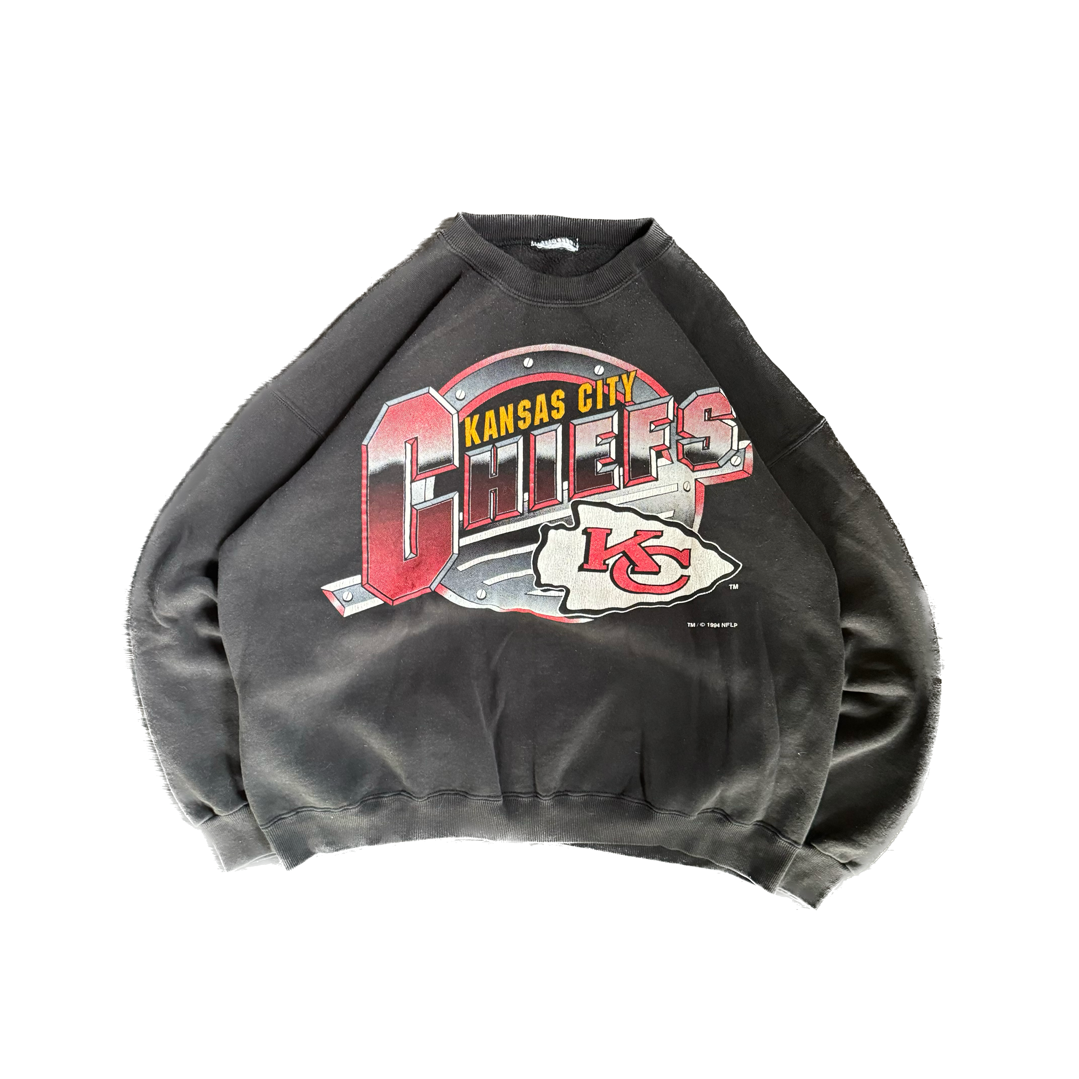 WESTSIDE STOREY VINTAGE | VINTAGE 90'S KC CHIEFS BLACK FADED SWEATSHIRT - BLACK - Westside Storey