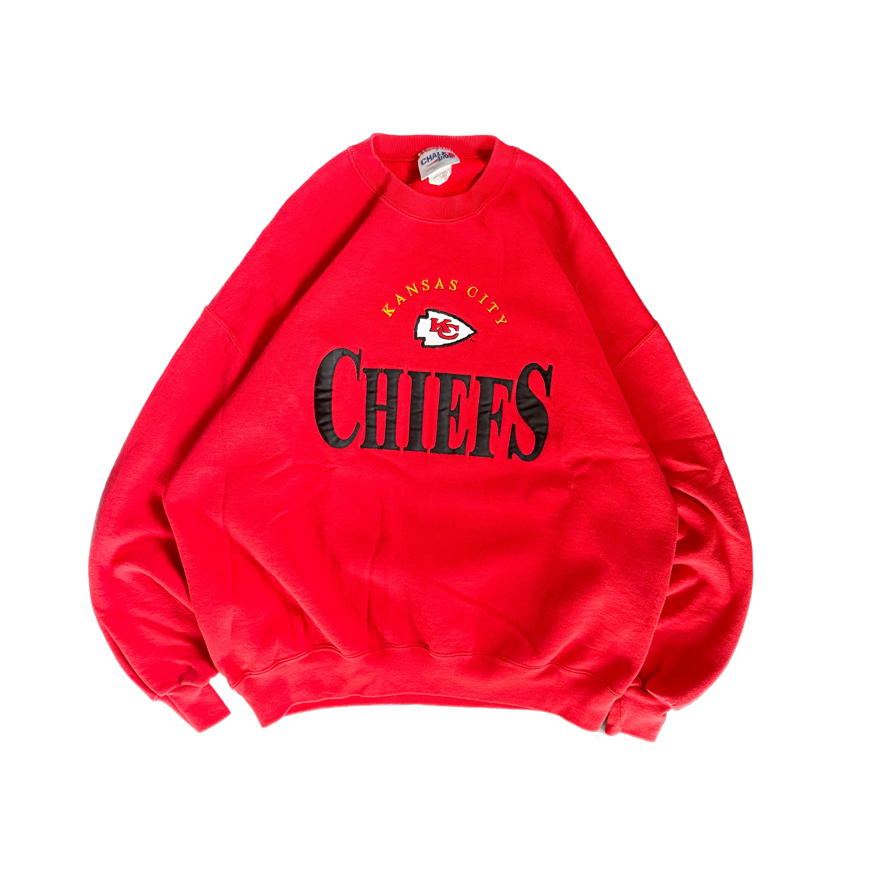 WESTSIDE STOREY VINTAGE | VINTAGE 90'S KC CHIEFS CHALK LINE STITCHED SWEATSHIRT - RED - Westside Storey