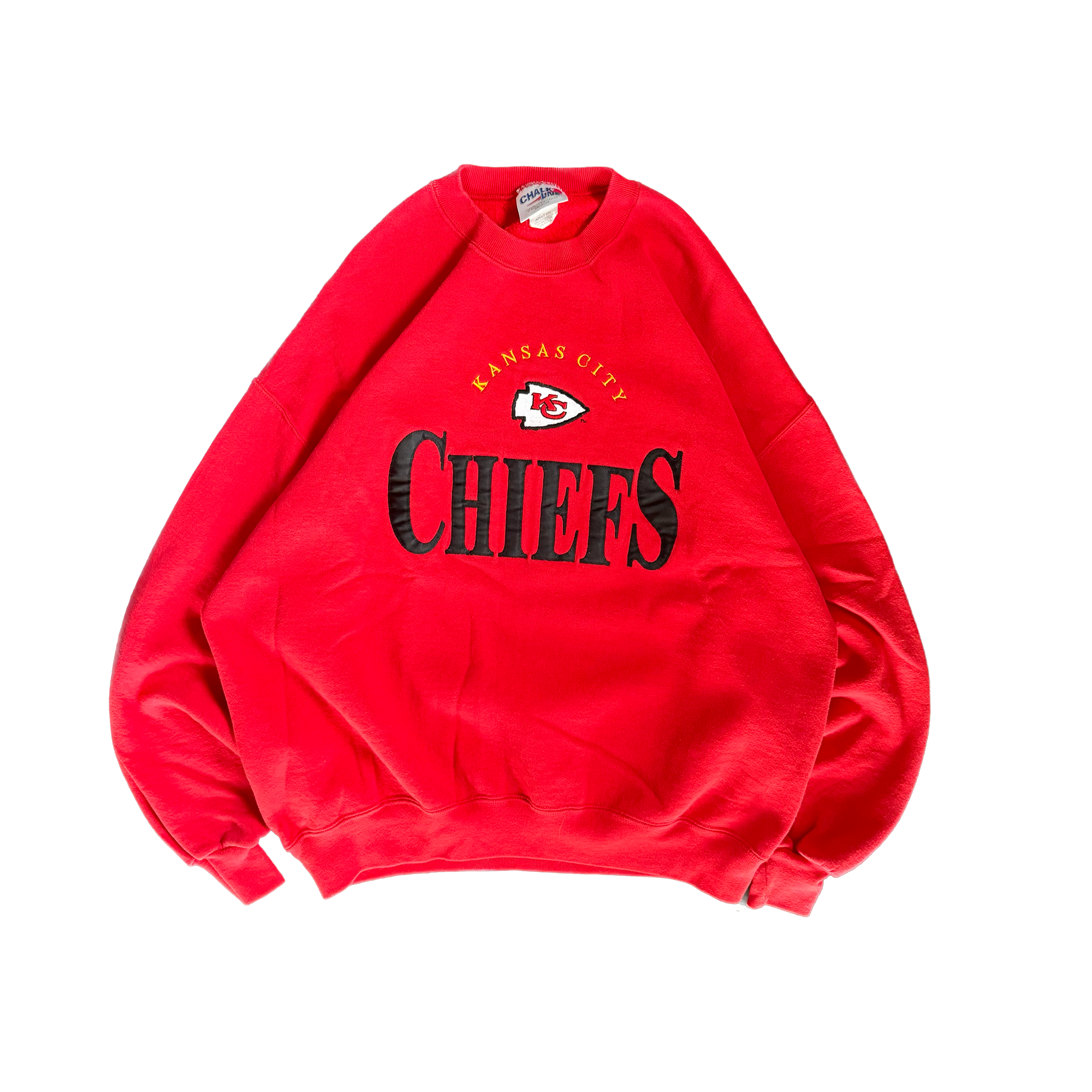 WESTSIDE STOREY VINTAGE | VINTAGE 90'S KC CHIEFS CHALK LINE STITCHED SWEATSHIRT - RED - Westside Storey