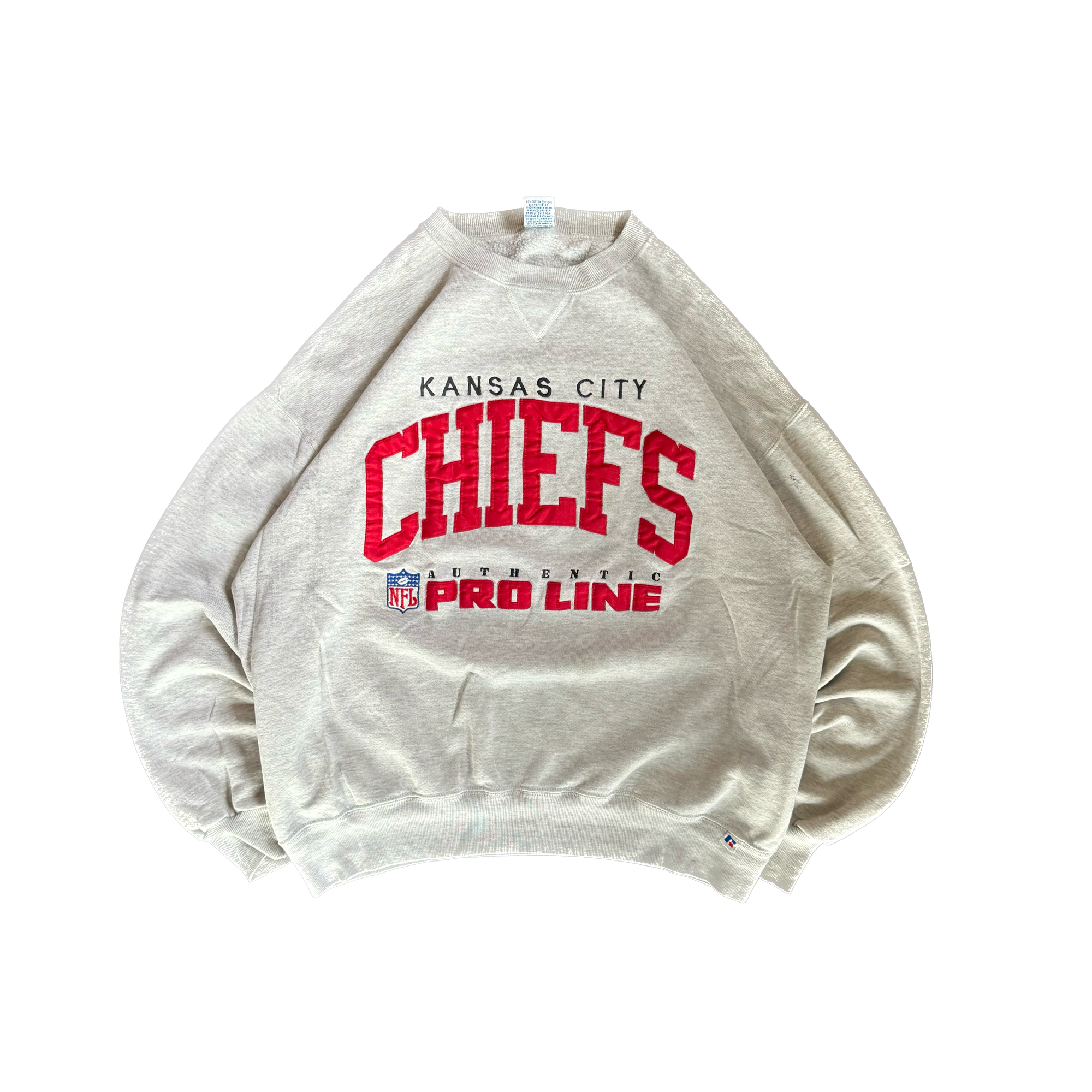 WESTSIDE STOREY VINTAGE | VINTAGE 90'S KC CHIEFS RUSSELL STITCHED SWEATSHIRT - GRAY - Westside Storey