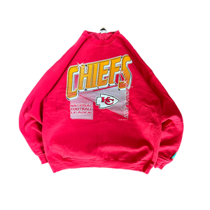 WESTSIDE STOREY VINTAGE | VINTAGE 90'S KC CHIEFS LOGO ATHLETIC SPARKLE SWEATSHIRT - RED - Westside Storey