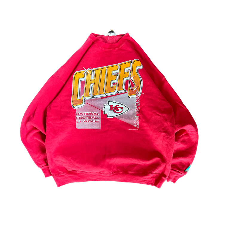 WESTSIDE STOREY VINTAGE | VINTAGE 90'S KC CHIEFS LOGO ATHLETIC SPARKLE SWEATSHIRT - RED