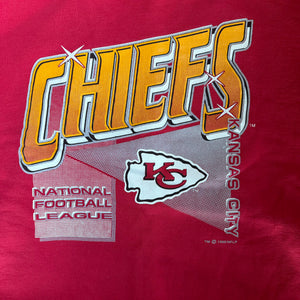 WESTSIDE STOREY VINTAGE | VINTAGE 90'S KC CHIEFS LOGO ATHLETIC SPARKLE SWEATSHIRT - RED - Westside Storey
