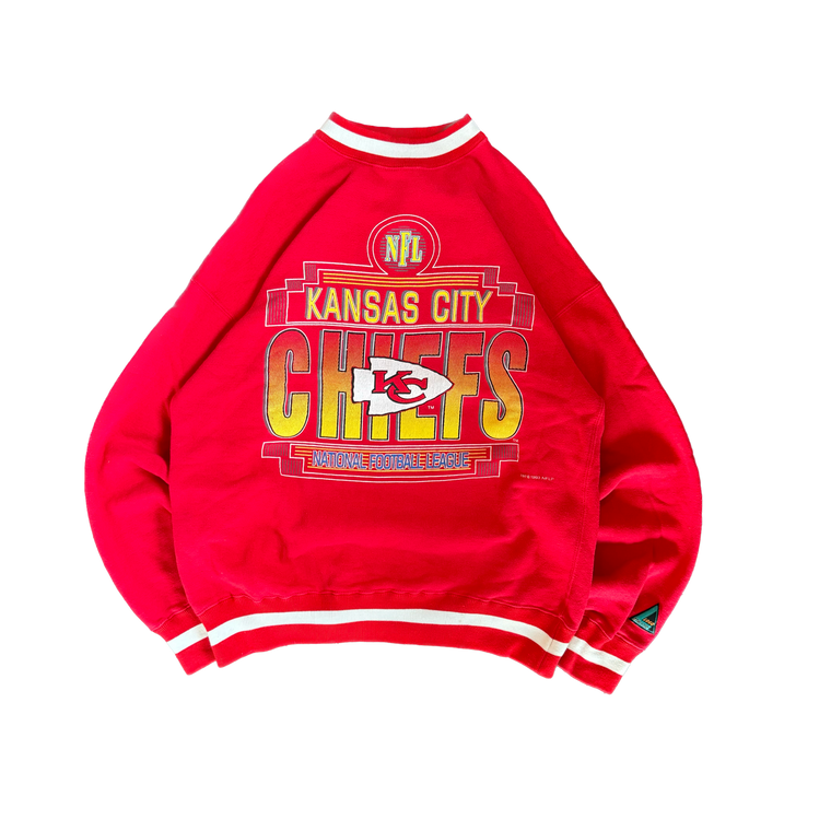 WESTSIDE STOREY VINTAGE | VINTAGE 90'S KC CHIEFS LOGO ATHLETIC RIBBED COLLAR SWEATSHIRT - RED